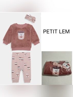 PETIT LEM - 12M - NWT - INFANT GIRLS 3PC PINK COFFEE / LATTE OUTFIT SET